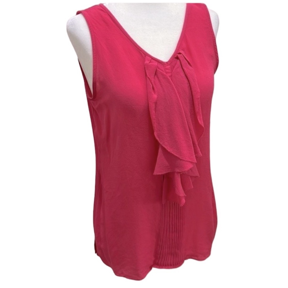 LILLY PULITZER Silk Tank Top Blouse Ruffle Pleated Front Bright Pink 4 / Small